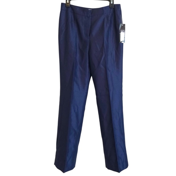 Le Suit Pants - Le Suit Blue Textured Satin Straight Leg Lined Trouser Pant Size 4